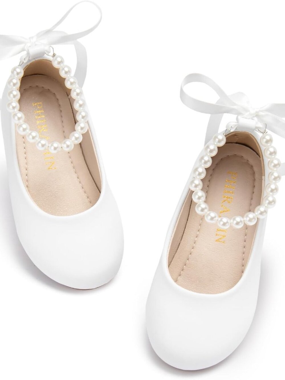 Toddler Flower Girl Dress Shoes - Little Girl Ballet Flats Pearl Strap for Weddi